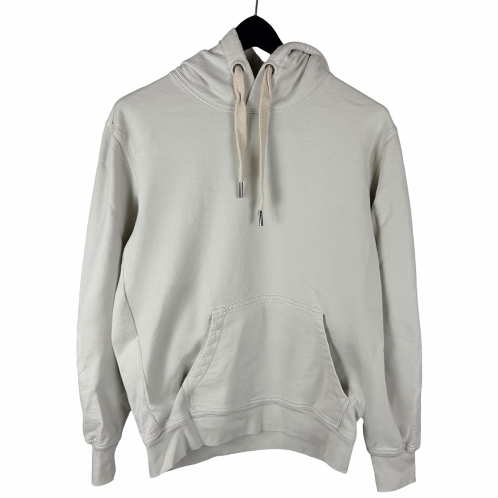 Mens Buck Mason Essential Blank Cream Midweight Pullover Hoodie Size S